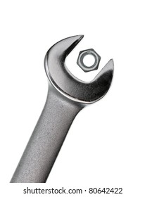 Wrong wrench for  hex nut on white background