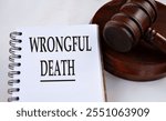 WRONGFUL DEATH - words in a white notebook with a judge