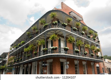 Wrought Iron Balconies On Building In New Orleans French Quarter