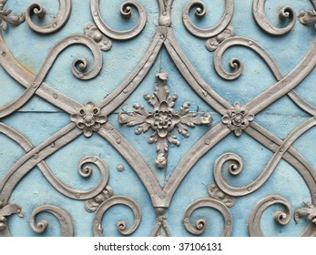 Wrought iron door decoration closeup. More of this motif in my port.