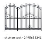 Wrought iron door and gate.  Isolated over white background.