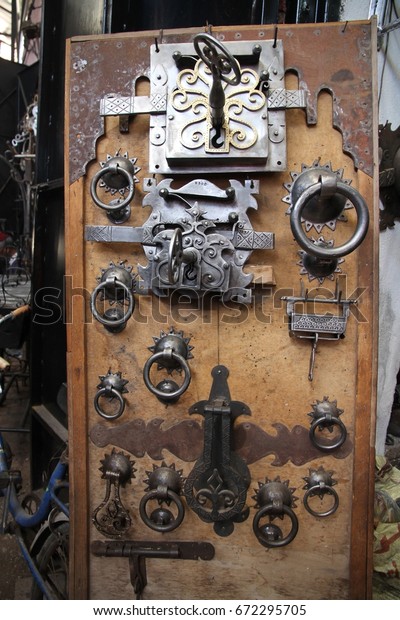 Wrought Iron Door Locks On Display Stock Photo Edit Now 672295705