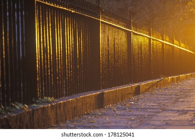 Wrought Iron Fence At Dawn, Gramercy Park, NY City