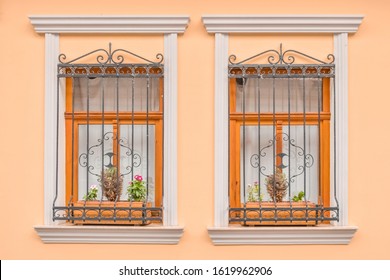 wrought iron lattice window with flowers