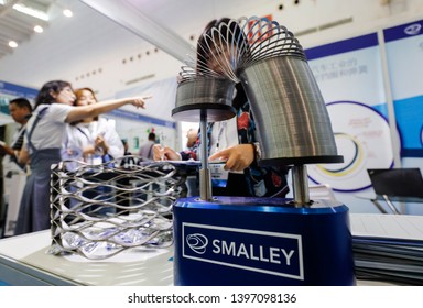 Wuhan, China - May 10, 2019: China International Advanced Automobile Manufacturing Technology Conference, The Exhibition Of Smalley Company's Waveform Spring Products.