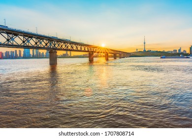  Wuhan Yangtze River Bridge Sunset 