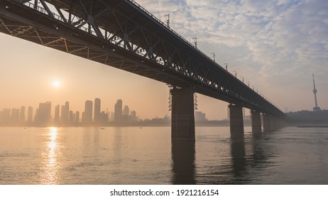 Wuhan Yangtze River Bridge At Sunset