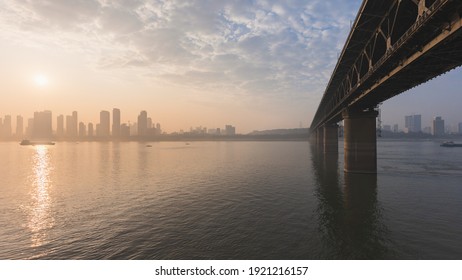 Wuhan Yangtze River Bridge At Sunset