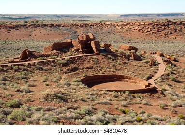 Wupatki Pueblo And Fire Pit, Native American Indian Ruins