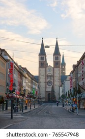 WURZBURG/ GERMANY - DECEMBER 14, 2008: View On Pavement Street With Wurzburger Saint Kilian Cathedral (1040) And Christmas Fir In Front  Morning On December 14, 2008 In Wurzburg.
