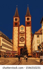 WURZBURG, GERMANY-DECEMBER 23, 2012: Christmas Wurzburg With St. Kilian Cathedral In The Evening, Bavaria, Germany