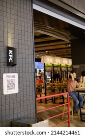 Wuxi, China - Apr, 2022: Closeup Of KFC Logo In A China Mall, Background Is 1st Day Open After Weeks' Close As Following China Government's Covid 19 Control. Dine-in Not Allowed, Only For Take-out. 