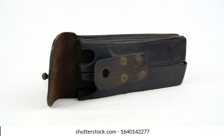WW1 German Luger Magazine Pouch. This leather pouch held two spare magazines for the luger automatic pistol. This one was found just after the war on board a captured german U-boat.