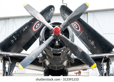 WW2 Aircraft,front View With Propeller Close Up.
