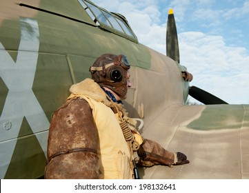 WW2 Fighter Pilot With Hurricane Aircraft