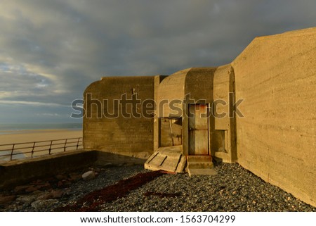 WW2 German concrete bunker, Jersey, U.K. Sunset in Autumn.