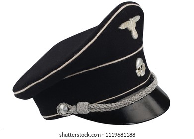 WW2 German Nazi SS Black Forage Cap Isolated On White