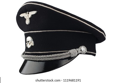 WW2 German Nazi SS Black Forage Cap Isolated On White