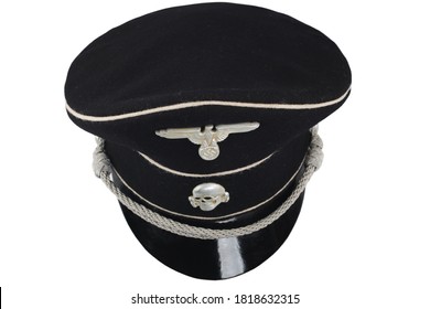 WW2 German Nazi SS Black Forage Cap - Uniforms 1932-1934 Isolated On White