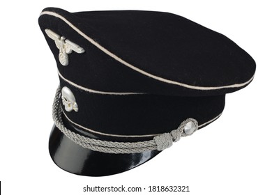 WW2 German Nazi SS Black Forage Cap - Uniforms 1932-1934 Isolated On White