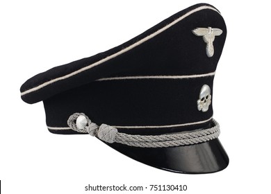 WW2 German Nazi SS Black Forage Cap Isolated On White