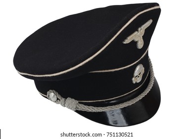 WW2 German Nazi SS Black Forage Cap Isolated On White