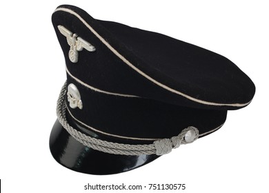 WW2 German Nazi SS Black Forage Cap Isolated On White