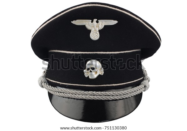 WW2 German nazi SS black forage cap isolated on white