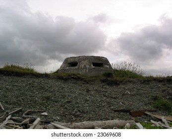 WW2 Relics in Dutch Harbor, Alaska - Pill box on beach