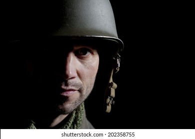 WW2 US Soldier Portrait In Shadow