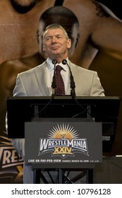 WWE chairman Vince McMahon at the Wrestlemania Press Conference in New York's Hard Rock Cafe on March 26, 2008.