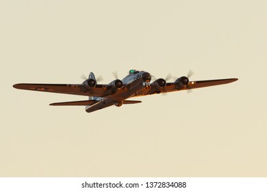 WWII bomber (B-17 Flying Fortress) in beautiful sunset light