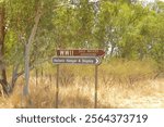 WWII Daly Waters Aerodrome Historic Hangar and Display sign. Norhtern Territory, Australia. WW2 aviation history