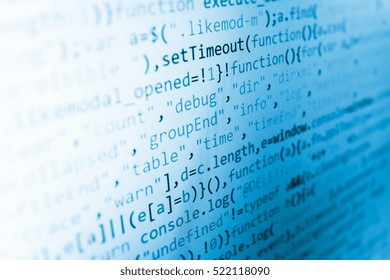 WWW software development. Database bits access stream visualisation. Web site codes on computer monitor. Software source code. Server logs analysis. Programmer occupation job. 
