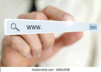 www. written in search bar on virtual screen.