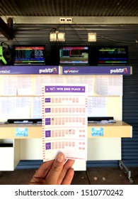 Wyndham, Western Australia - 08 24 2019: Lottery Ticket From A Traditional Horse Race Cup At The Wyndham Turf Club