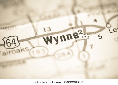 Wynne. Arkansas. USA on a geography map