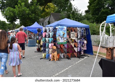 Wyoming, Delaware, USA - August 7, 2021: Handmade Crafts for Dogs Booth at the Annual Peach Festival in Wyoming, Delaware