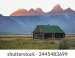 Wyoming Settlements, Grand Tetons, Mormon Cabins, Sunset Light, Mountain Sunset, Historical Landmark, Historic Structures, Cultural Heritage, Yellowstone NP, Cowboy Country, Jackson Wyoming, Moose WY