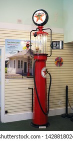 Wytheville, Virginia / USA - June 17, 2019: A restored1928 Fry 71 10-gallon, hand-operated gas pump on display at the Wytheville Regional Visitor Center.