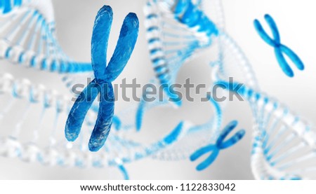 X chromosome against the background of DNA. Chromosomes and DNA.
3D rendering