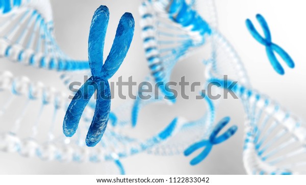 X chromosome against the background of DNA.\
Chromosomes and DNA.\
3D\
rendering