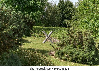 X Shape Outdoors, Symbol X, Roman Number Ten, Made From Tree Wood In The Forest