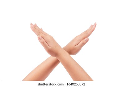 X Sign Woman Hand Isolated On White Background.
