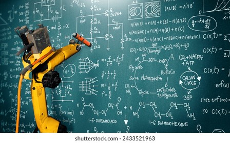 XAI Robot arm AI analyzing mathematics for mechanized industry problem solving. Concept of robotics technology and machine learning for automated manufacturing process. - Powered by Shutterstock - Get 15% off with code: PIKWIZARD15