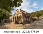 Xanthi Greece May 2022, Inside view of Mountain Monastery of the Holy Trinity in Xanthi Greece, with blue sky