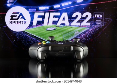 Xbox controller with FIFA 22 logo at background - 26th Jul, 2021, Sao Paulo, Brazil