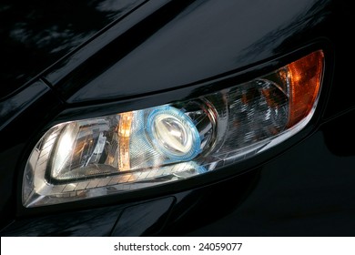 Xenon Headlamp Of Black Car