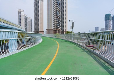 Xiamen, China - May 31, 2018: Green Air Bike Lane Upon Road