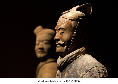 XIAN - APRIL 6: famous Chinese terracotta army figures are exhibited on April 6, 2011 in Xian, China. The figures date back to 210 BC and belong to China's most important discoveries.